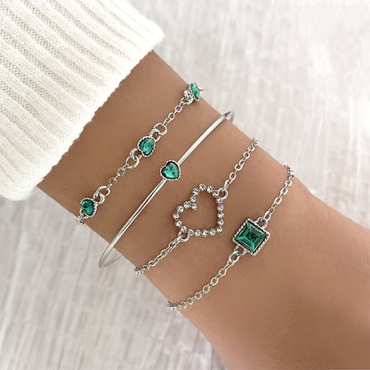 Light Luxury Square Gem Bracelet – Fully Jeweled Heart Design for Women