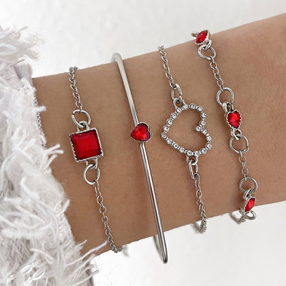 Light Luxury Square Gem Bracelet – Fully Jeweled Heart Design for Women