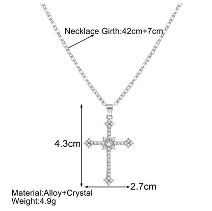 Women's Asterism-Inspired Cross Necklace – Elegant Zircon & Rhinestone Detail