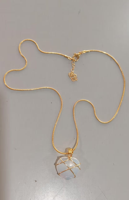 Moonstone Love Necklace with Cartoon Princess Charm – Trendy Jewelry for Girls