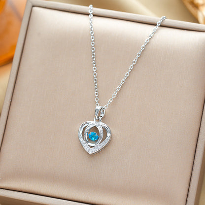 Fashion Dancing Heart Love Necklace with Rhinestones – Creative Clavicle Chain for Valentine’s Day