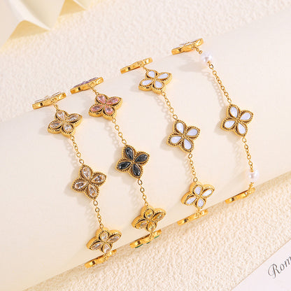 Women’s Clover Zircon Bracelet – Elegant Light Luxury Jewelry, High-Grade Fashion Accessory for Daily Wear & Gifts