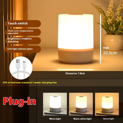 Touch Bedside Lamp – Dimmable 3-Color LED Night Light, USB Portable, Mini Table Lamp for Bedroom & Desk