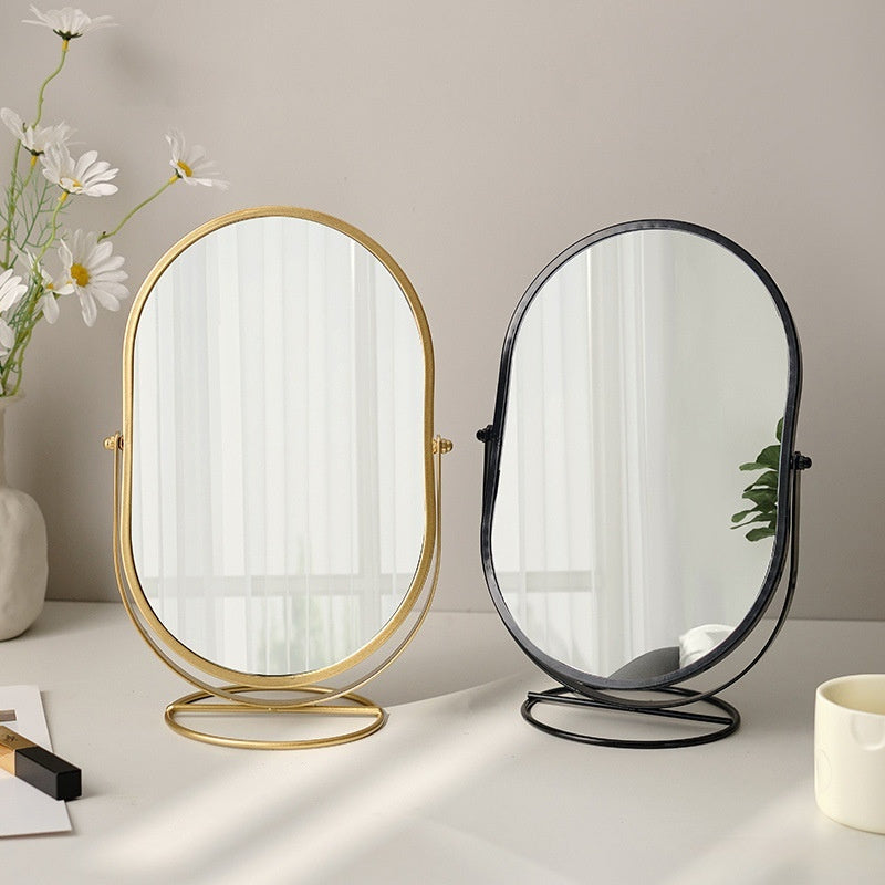 Elegant Desktop Vanity Mirror – Makeup Mirror with Golden Wrought Iron Frame for Bedroom, Desk & Vanity