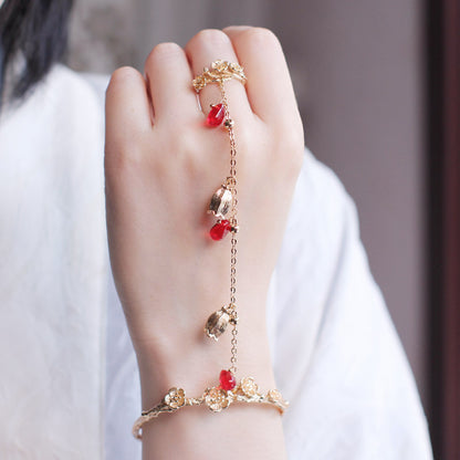 Antique Ring Hand Chain – Retro Bell Charm Bracelet Jewelry for Women