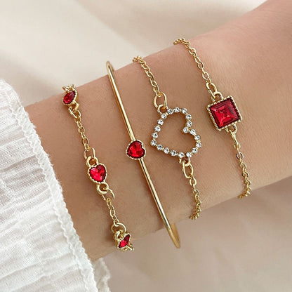 Light Luxury Square Gem Bracelet – Fully Jeweled Heart Design for Women