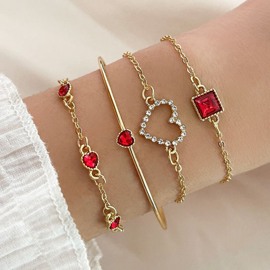 Light Luxury Square Gem Bracelet – Fully Jeweled Heart Design for Women