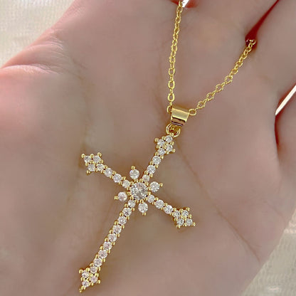 Women's Asterism-Inspired Cross Necklace – Elegant Zircon & Rhinestone Detail