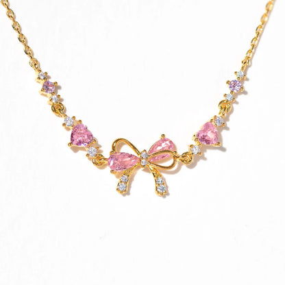 Sweet Bow Heart Rhinestone Chain Bracelet – Y2K Inspired Valentine's Day Fashion