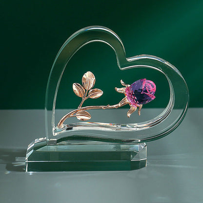 Heart-Shaped Crystal Rose Ornament – Romantic Glass Flower Statue with Gift Box, Perfect for Valentine’s Day, Anniversary, or Wedding Gift